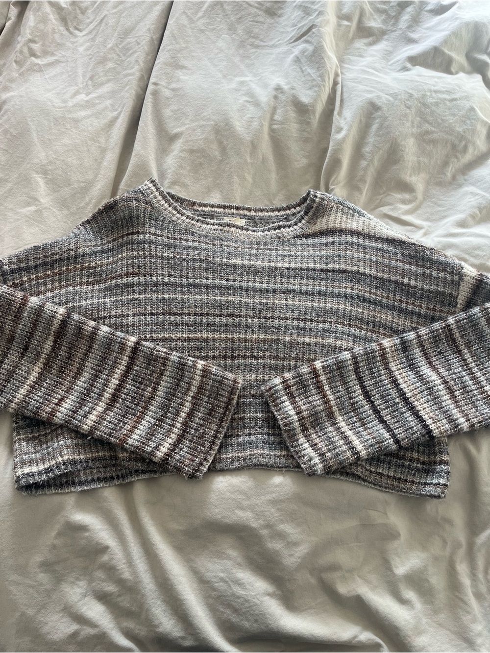 Garage Striped Cropped Crew Sweater in Gray and Brown